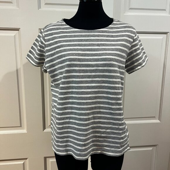 UNIQLO Gray White Stripe 100% Cotton Short Sleeve Crew Neck Tee T Shirt sz XL - Picture 1 of 6